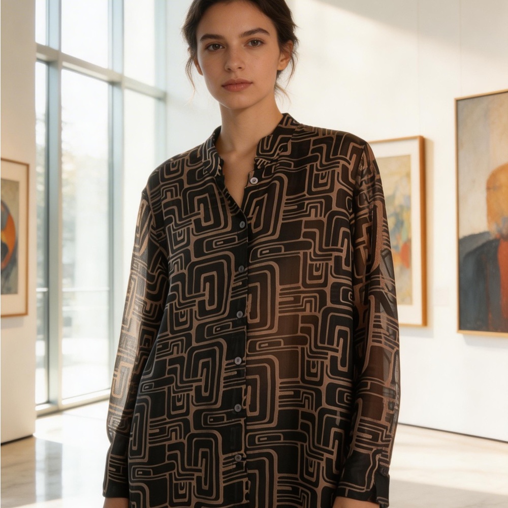 Chic Sheer Geometric Patterned Blouse - image 1